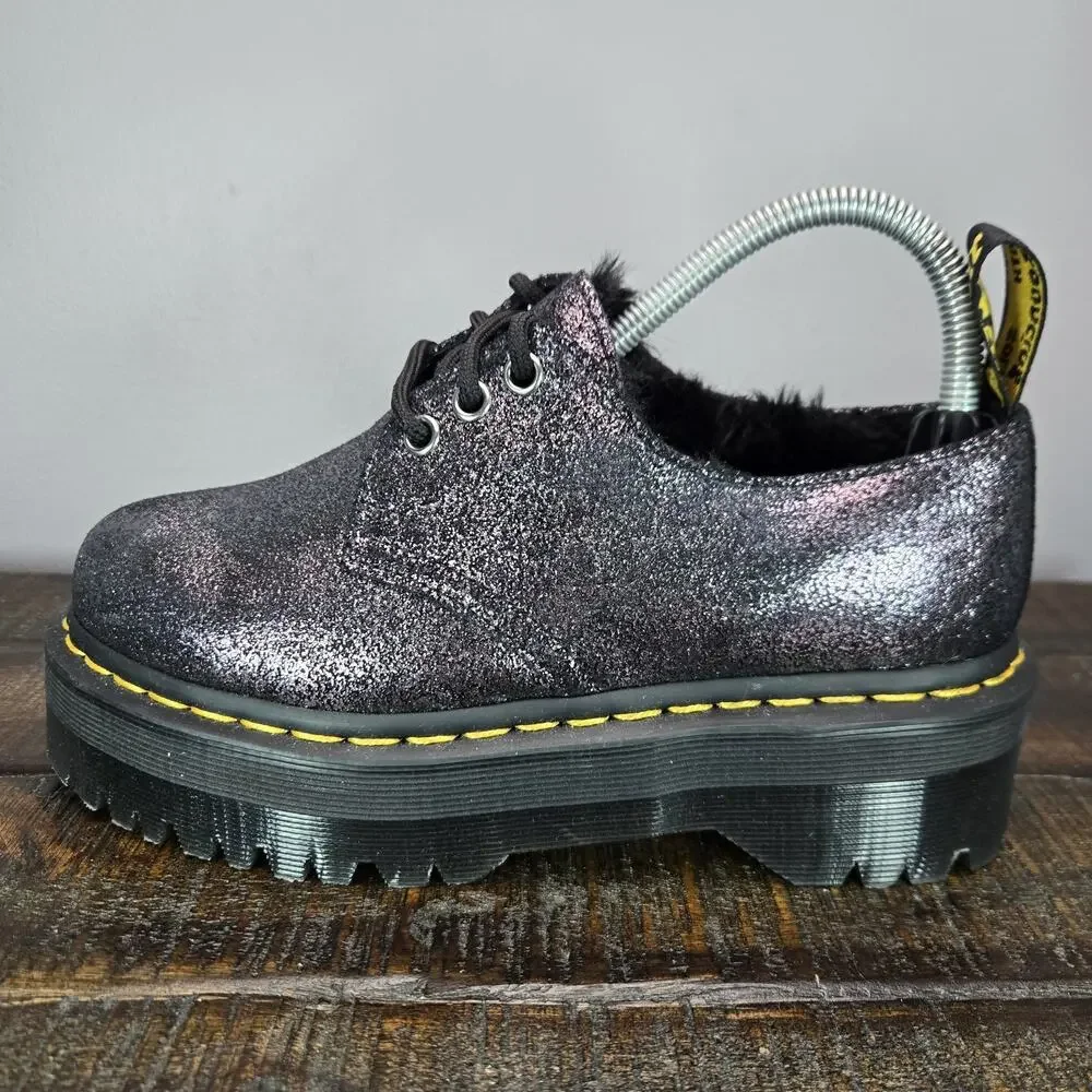 NEW Dr Martens 1461 Quad FL Womens Size 6 Oxford Shoes Glitter Fur Metallic